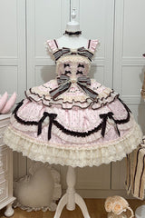 Pink [Shengqiao Tata] Sleeveless Print Ruffle Bowknot Lace-Up Sweet Elegant Lolita Jsk Dress - Product - 3