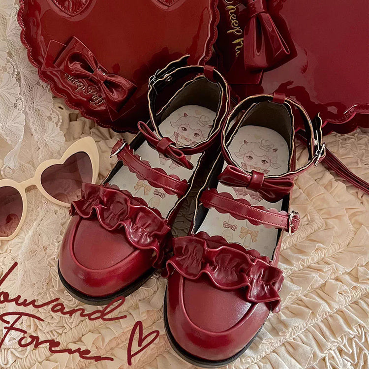 Sweet Ruffle Bowknot Japanese Lolita Shoes 15 Colors - Product - 27