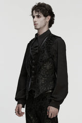 Black Long Sleeves V Collar Floral Embroidery Men's Gothic Vest - Product - 2