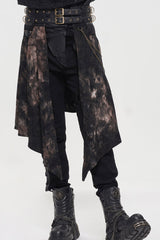 Bronze Gothic Belt Design Chain Decoration Corduroy Tie-Dye Men's Skirt - Bronze - 1