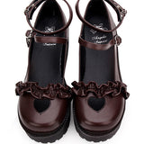 Round Toe Hollow Out Heart Shape Ruffle School Sweet Lolita Shoes - Product - 9