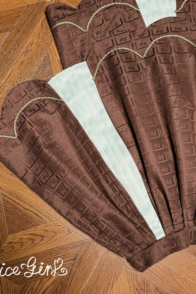 Brown [Teddy Chocolate Bar] Printed Embroidered Bow Lace-Up Classic Lolita Jsk Dress and Skirt - Brown/Mint(Long-Skirt-Only) - 18