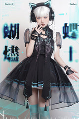 Black Sense Of Technology Butterfly Ember High Waisted Gothic Lolita JSK Dress Full Set - Product - 3