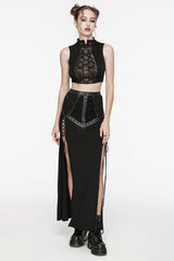 Black Lace-Up Rivet Women's Punk Fishtail Skirt - Product - 4