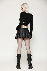 Black Low Waisted Buckle-Up Women's Punk PU Leather Pleated Mini Skirt - Product - 4