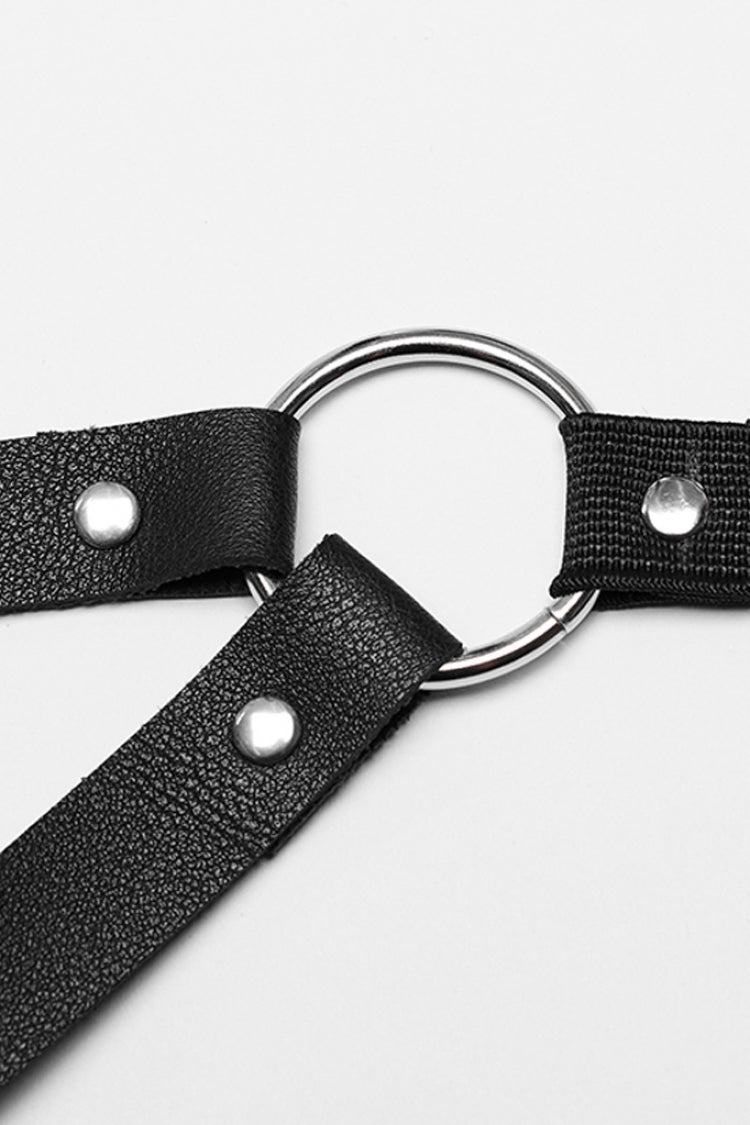 Black Adjustable Double-shoulder Faux Leather Multiple Metal Rings Women's Steampunk Harness - Product - 6