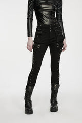 Black Slim Fit Studded Women's Punk Cool Pants with Pockets - Product - 5