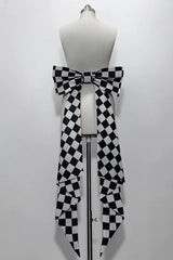 Black/White Rabbit Theater Checkerboard Print Ouji Lolita Waist Bowknot - Black/White(Double-sided) - 2