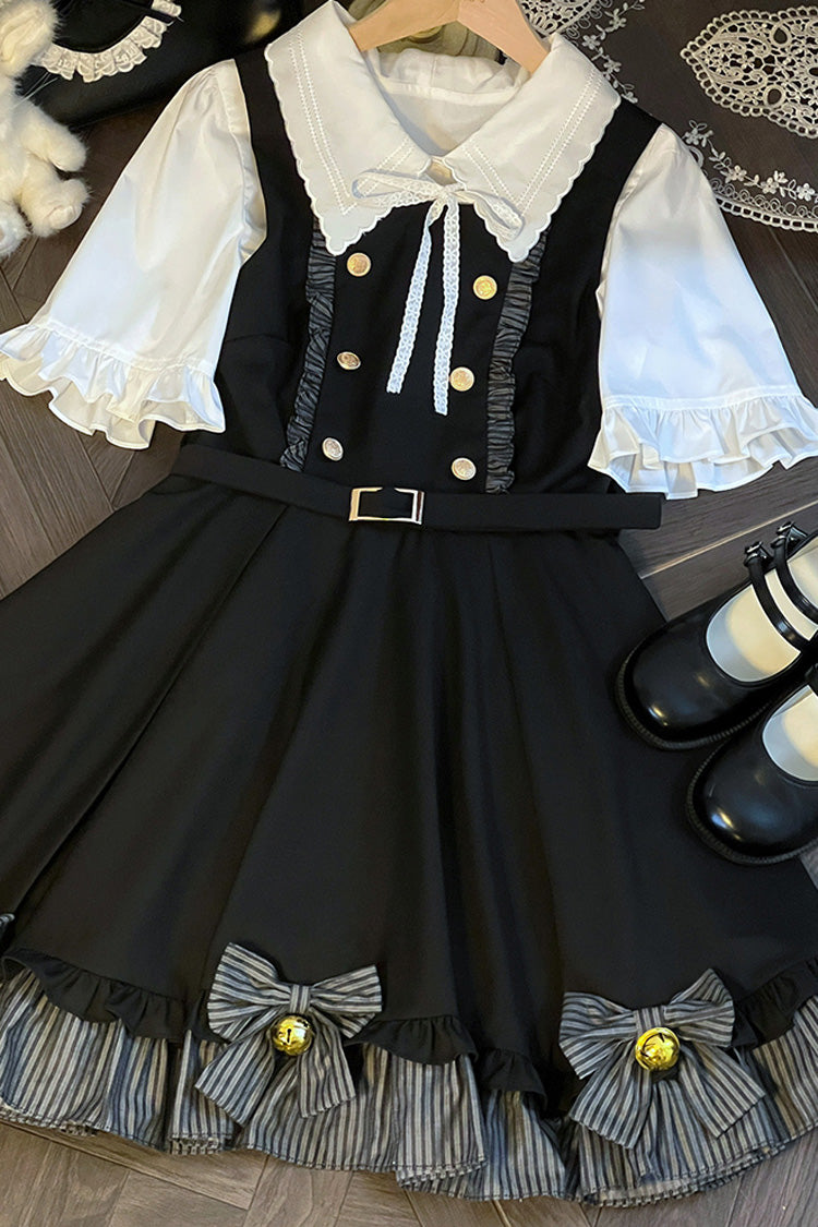 Black Ruffle Bowknot College Style Gothic Lolita Strap Dress - Product - 6