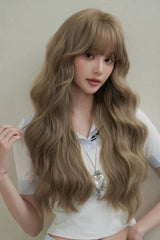 Milk Tea Brown Korean Style Fluffy Face-Framing Air Bangs Wavy Sweet Lolita Wig - Product - 7