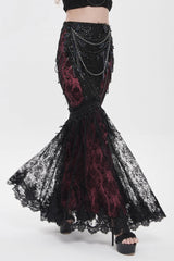 Black/Red Double-Layered Embroidered Lace Slim Pearl-Decorated Women's Gothic Skirt - Product - 9