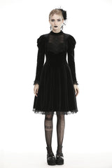 Black Lace Long Puff Sleeves Women's Gothic Velet Dress - Product - 7
