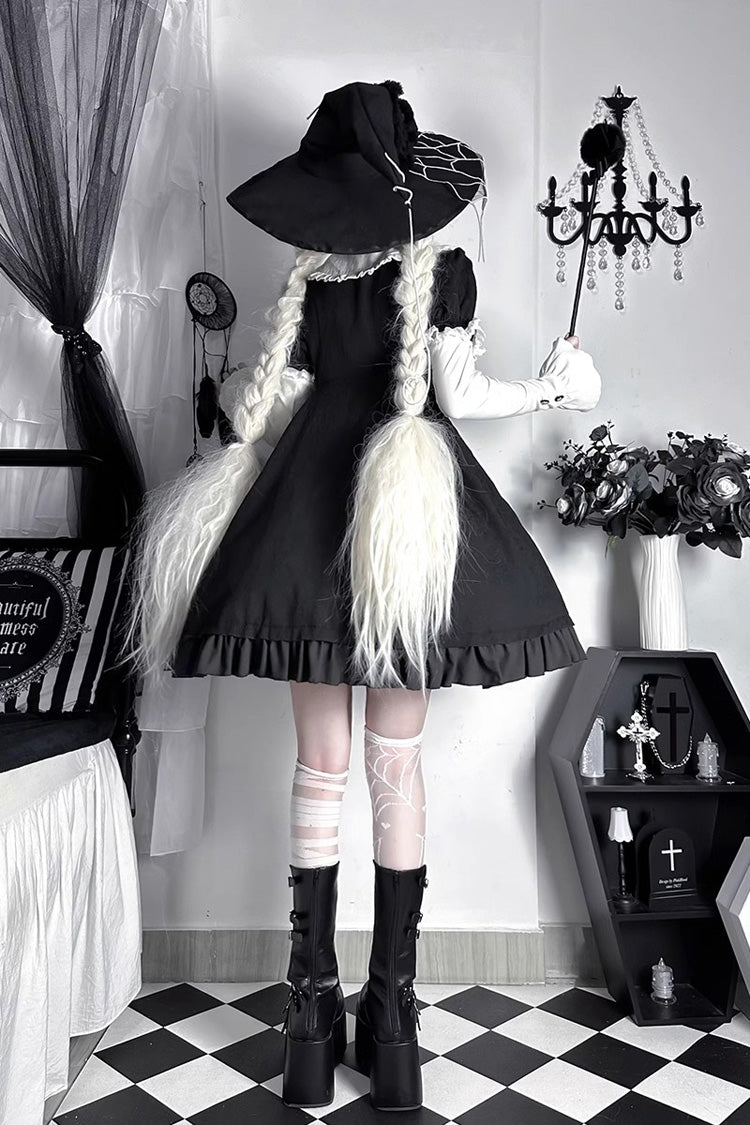 Black Short Sleeves Spider Witch Print Ruffle Gothic Lolita Dress - Product - 4