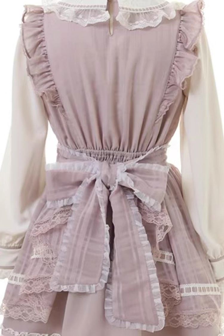 Jirai Kei Long Sleeves Print Ruffle Bowknot Lace-Up Dress 3 Colors - Product - 5