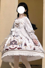 White Lace Ruffled Princess Print Sweet Lolita OP Dress - Product - 3