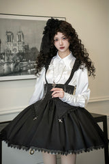 Black [Night of Thorns] Sleeveless Embroidery Lace-Up Gothic Lolita Strap Breast Support Dress 2 Versions - Black - 15