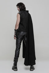 Black Long Sleeve Front Metal Button Slit Irregular Hem Weave Woven Men's Gothic Cloak - Product - 3