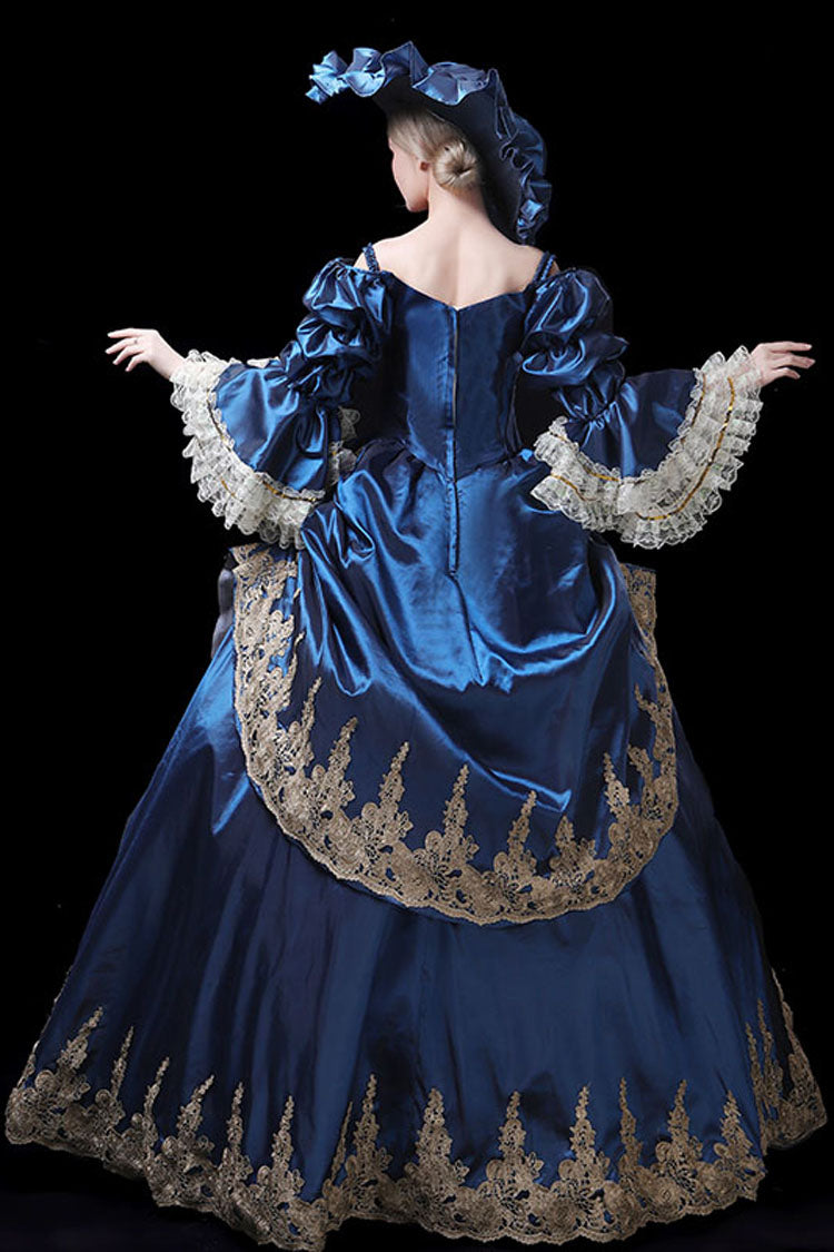 Trumpet Sleeves High Waisted Three Dimensional Flower Embroidery Print Victorian Lolita Prom Dress - Product - 3