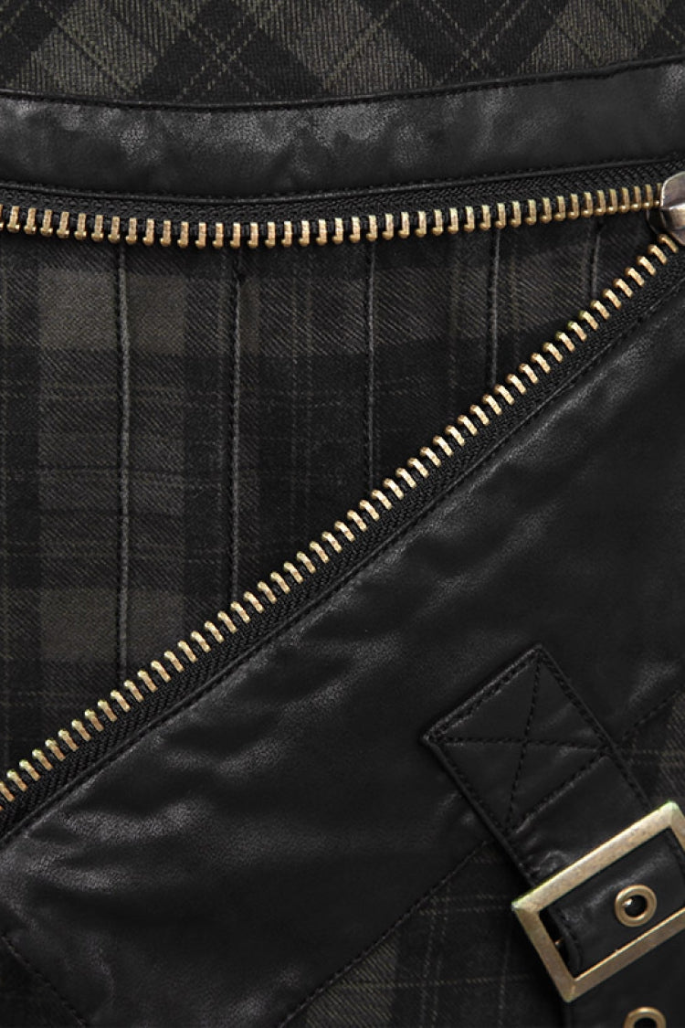 Black Plaid Print Ruffle Men's Steampunk Skirt - Product - 4