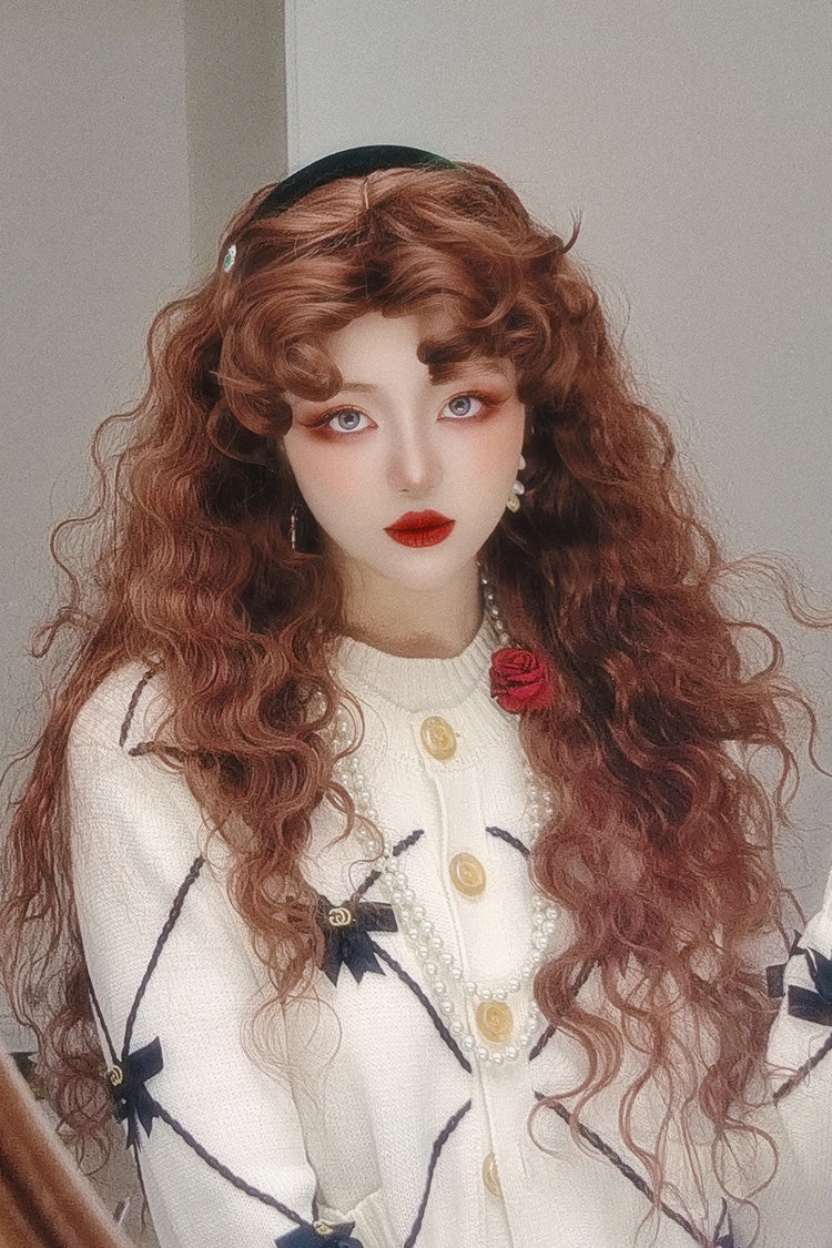 Orange-Brown Vintage Elegant Fluffy Wool Curl Lolita Wig - Product - 2