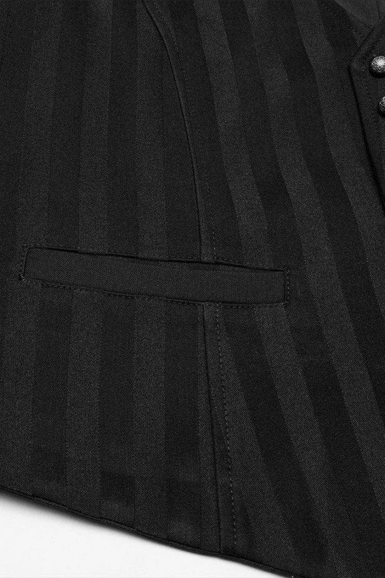 Black V Collar Sleeveless Striped Print Buckle Men's Punk Vest - Product - 6