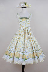 Yellow [Lemon Chicken] Print Ruffle Bowknot Lace Sweet Lolita Jsk Long Dress - Product - 3