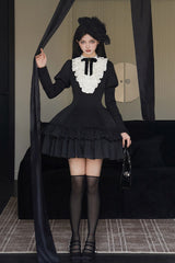 Black [Miss Weir] Stand Collar Long Sleeves Double-Layered Ruffle Gothic Lolita Dress - Product - 3