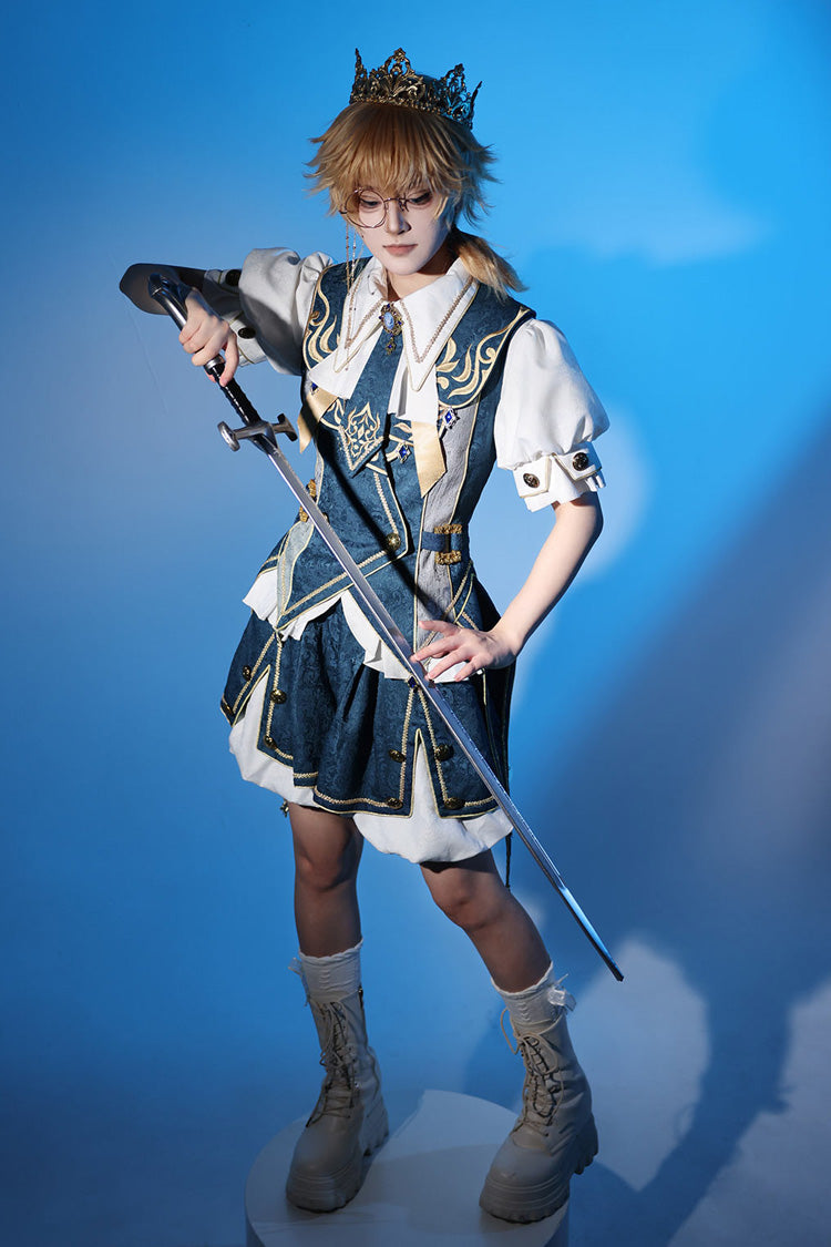 Blue [Contract Magic] Medieval Embroidery Classic Prince Handsome Ouji Lolita Coat - Product - 5