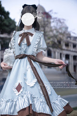 Blue [Magic Vocal Club] Sleeveless Print Ruffle Bowknot Sweet Alice College Style Elegant Lolita Jumper Dress - Product - 4