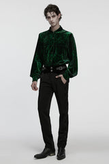 Green Lapel Collar Long Puff Sleeves Men's Gothic Shirt - Product - 4