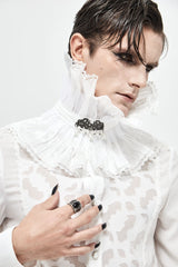 White Lace Mesh Pearl Detail Men's Gothic Accessory Necklace - Product - 2