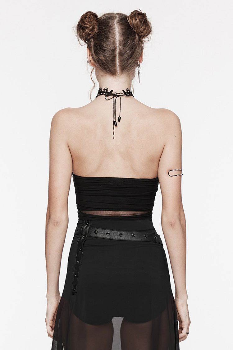 Black Sleeveless Skeleton Embroidery Ripped Women's Gothic Corset - Product - 3
