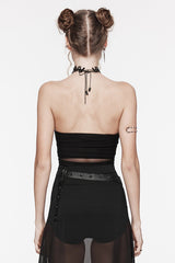 Black Sleeveless Skeleton Embroidery Ripped Women's Gothic Corset - Product - 3