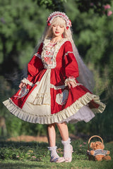 Red Cider House Long Sleeves Print Ruffle Cardigan Bowknot Sweet Lolita Dress - Product - 2