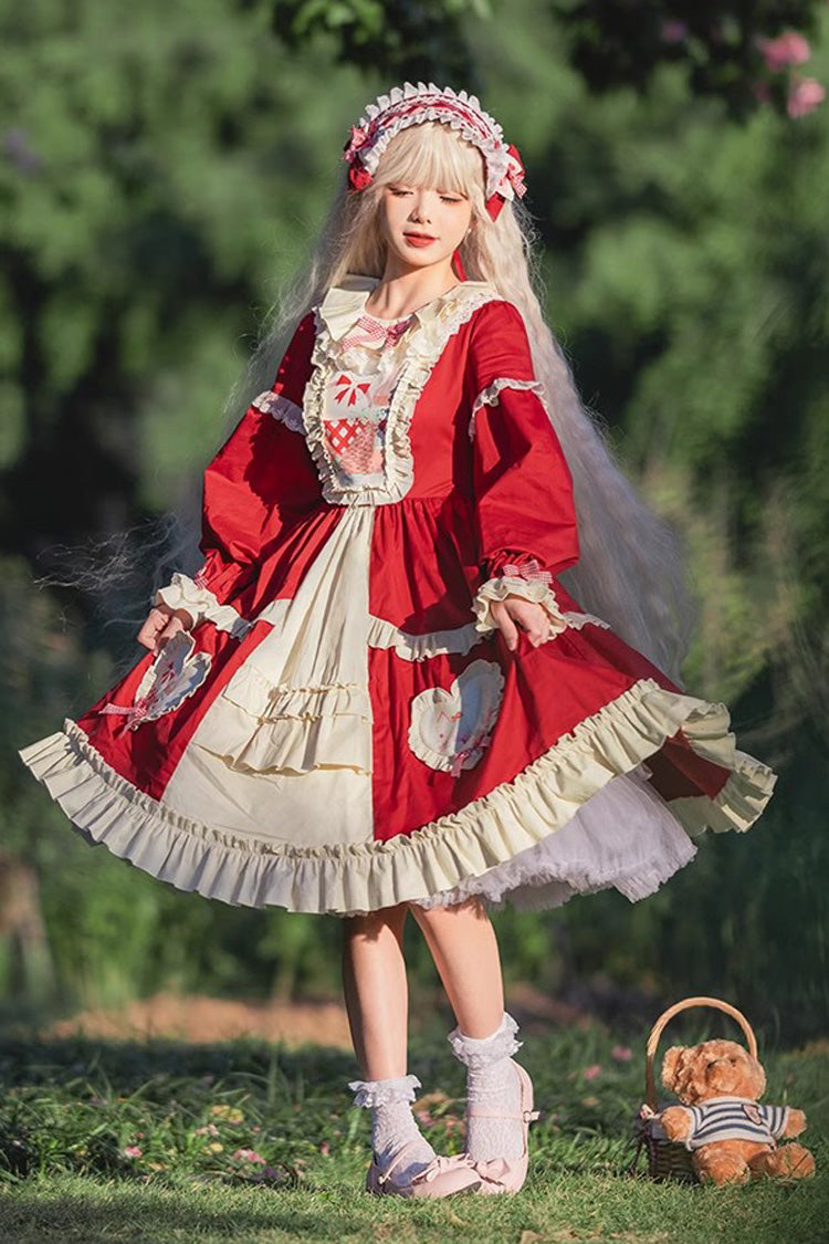 Red Cider House Long Sleeves Print Ruffle Cardigan Bowknot Sweet Lolita Dress - Product - 2