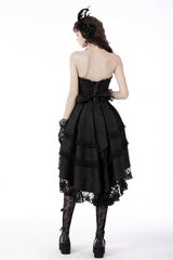 Black Sleeveless Lace-Up Women's Gothic Lace Multi-Layered High/Low Slip Wedding Graduation Dress - Product - 4