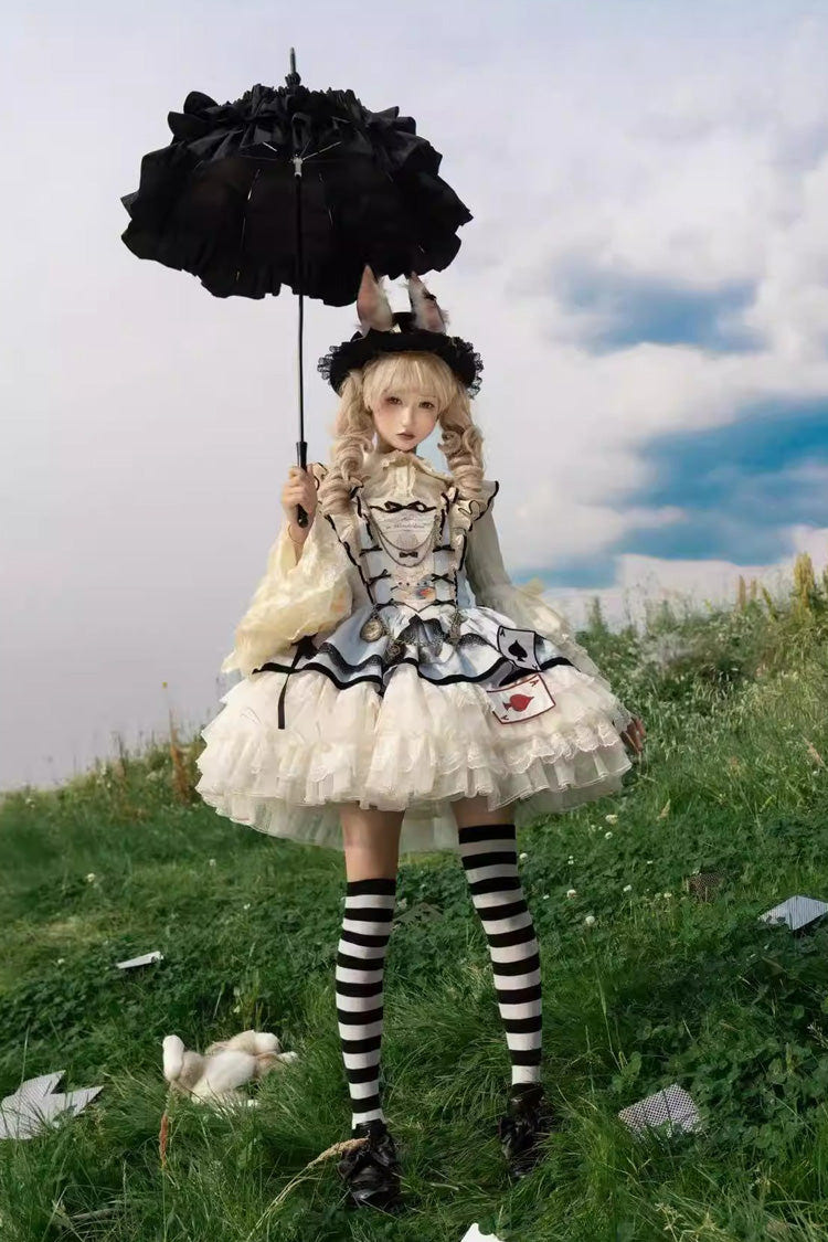 [Binky Bunny Magic] Square Collar Sleeveless Multi-Layered Ruffled Bow Lace Sweet Lolita Jsk Dress 2 Colors - Product - 5