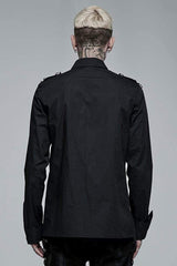 Black Punk Asymmetric Hem Personality Metal Buckle Decorative Soft Long Sleeve Men's Shirt - Product - 3