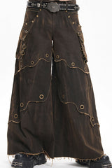 Coffee Eyelet Men's Gothic Pants Pocket Trousers - Product - 13
