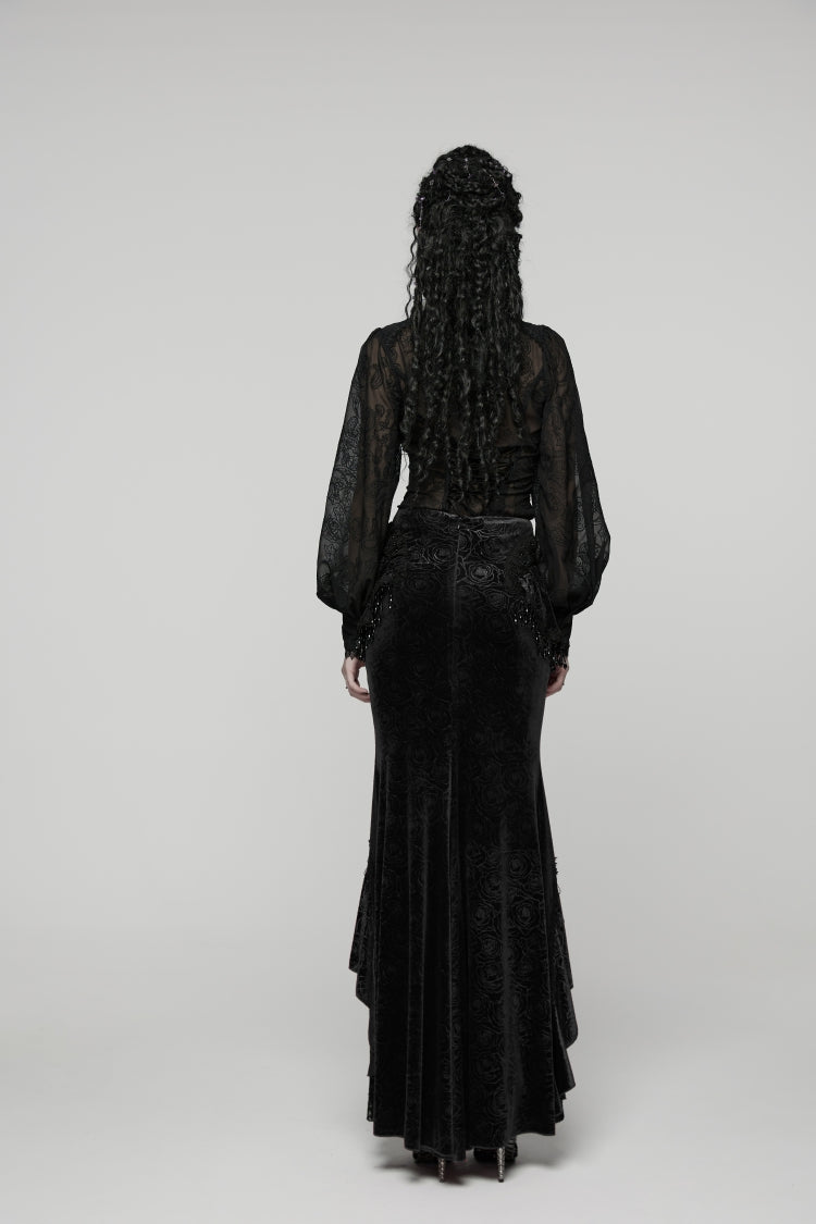 Black Printed Cut-Out Embroidered Lace Slim Irregular Women's Gothic Gorgeous Palace Cosplay Fishtail Skirt - Product - 5