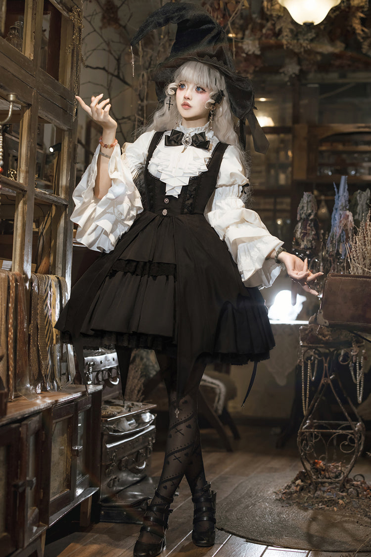 Black Magical Girl Ruffle Cardigan Bowknot Gothic Princess Lolita Strap Dress - Product - 8