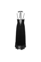 Black Lace Up Lace Hem Slip Long Women's Gothic Dres - Product - 8