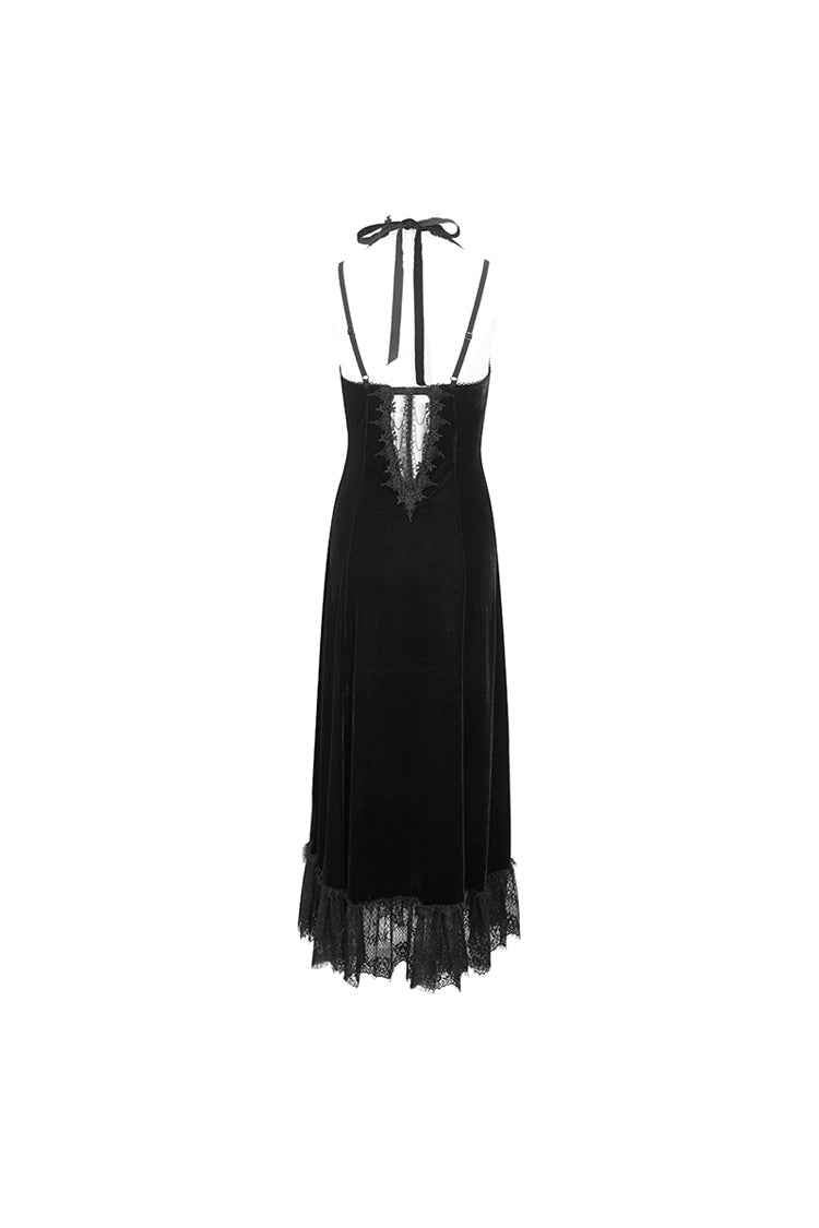 Black Lace Up Lace Hem Slip Long Women's Gothic Dres - Product - 8