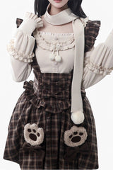 Brown [Fluffy Little Bear] Sleeveless Printed Ruffled Bow Sweet Lolita Strap Dress - Product - 6