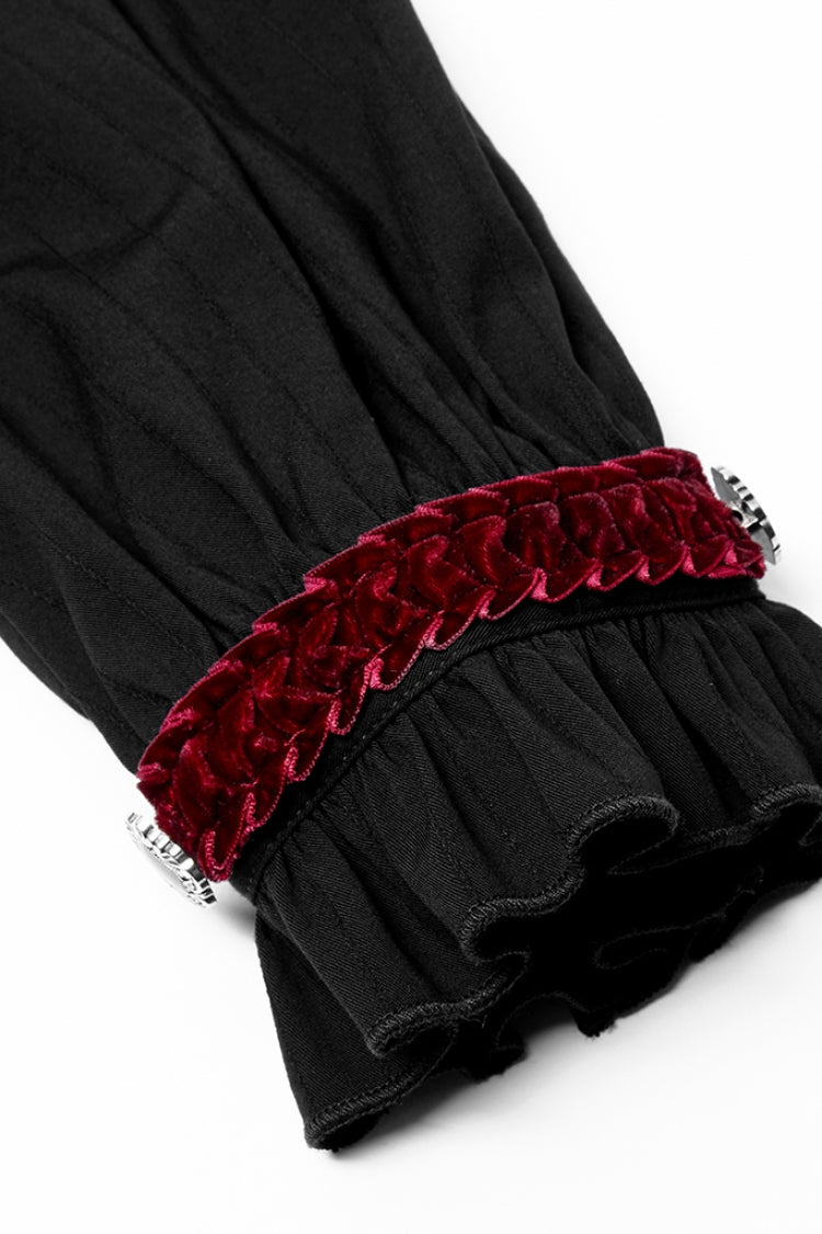 Black/Red Gothic High Collar Front Retro Metal Button Lantern Sleeve Men's Shirt - Product - 5