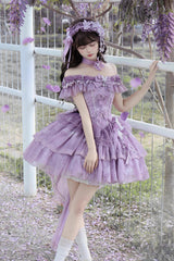 Purple [Wisteria Wonderland] Double-Layered Bow Lace-Up Sweet Elegant Princess Ballet Lolita Jsk Dress - Product - 2