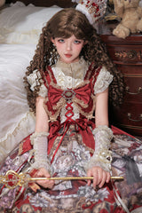 Red [Mystery Bunny] Sleeveless Jacquard Printed Ruffled Bow Lace Classic Lolita Jsk Dress Set - Product - 5
