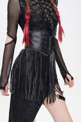Black Lace Tassels Lace-Up Slim Buckled Women's Gothic Corset - Product - 5