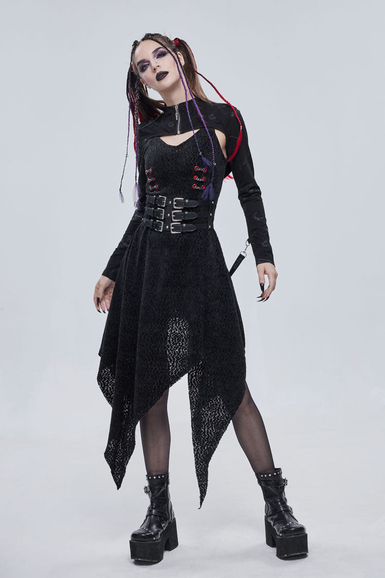 Black Bone Printed Strappy Zipper Women's Gothic Cape - Product - 4