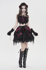 Black/Red Off Shoulder Bow Lace Color-Blocked Strappy Pleated Women's Gothic Corset - Product - 7
